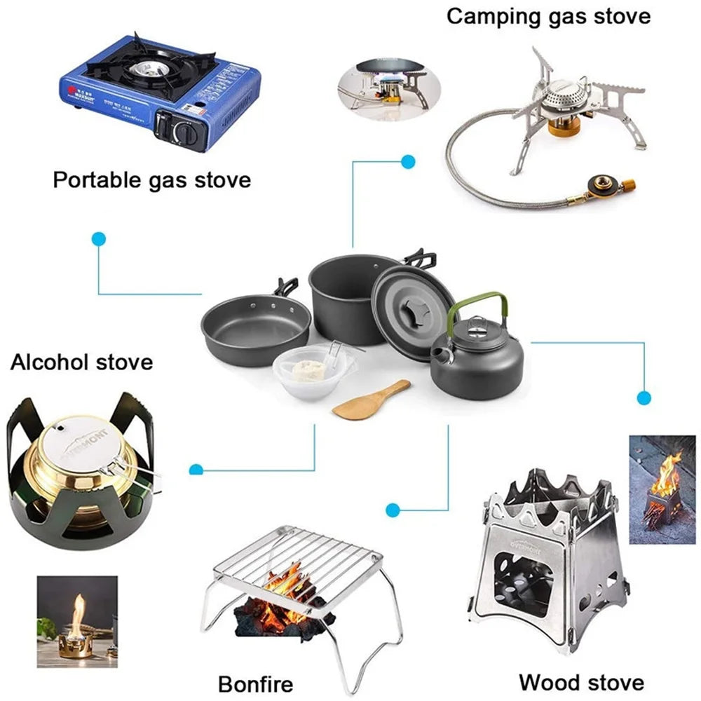 Portable Camping Cookware Set with Alumina Pot and Frying Pan L4145