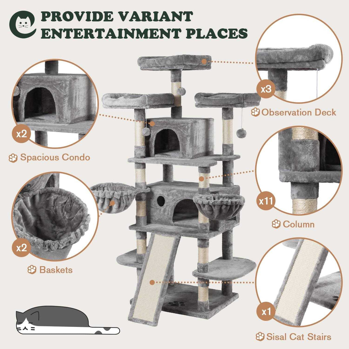 68 Inch Multi-Level Cat Tree with Scratching Posts O5773