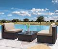 4 Pieces All Weather Patio Sectional Sofa with Cushion and Glass Table N13310