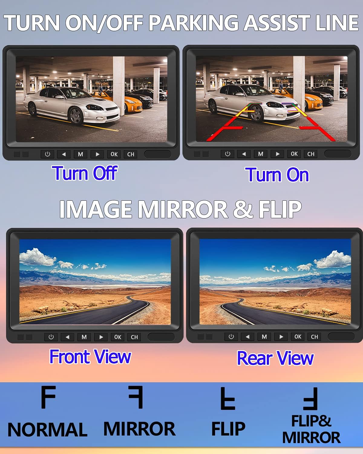 2 Digital Wireless Backup Camera System 7'' Monitor IP69K Waterproof D91889