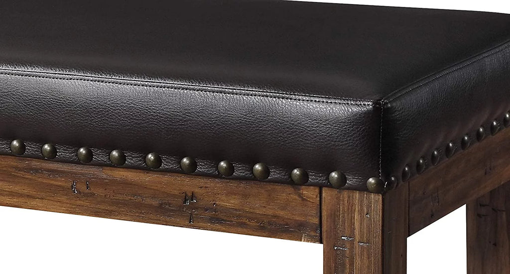 Brindled Pine Upholstered Bench with Faux Leather Seat K9459