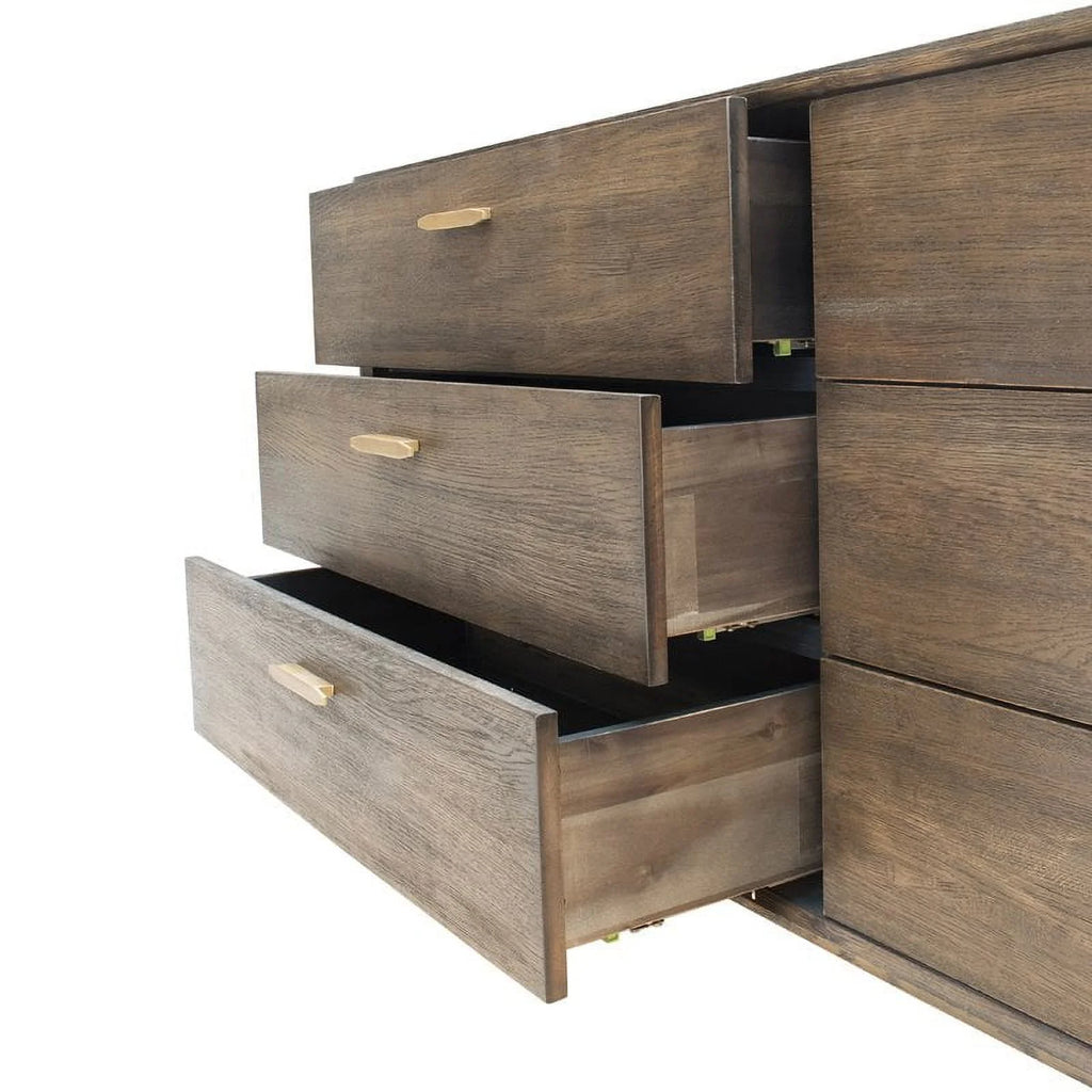 6 Drawer Wood Veneer Antique Brass Dresser N2808