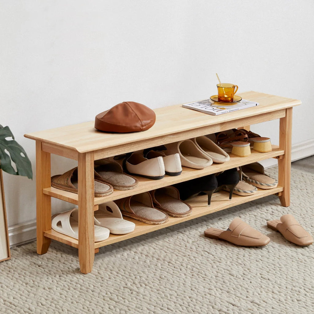 3 Tier Dark Brown Wood Shoe Storage Bench D359969