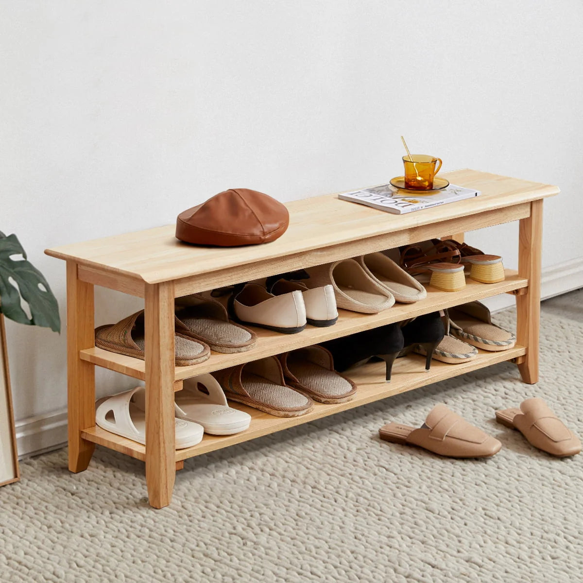 3 Tier Dark Brown Wood Shoe Storage Bench D359969