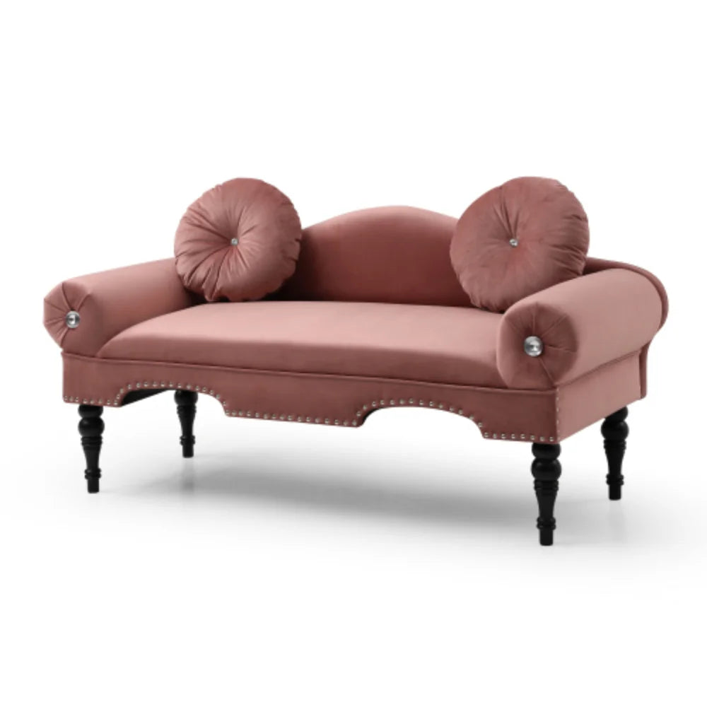 Rose Velvet Upholstered Loveseat Sofa with 2 Pillows B221