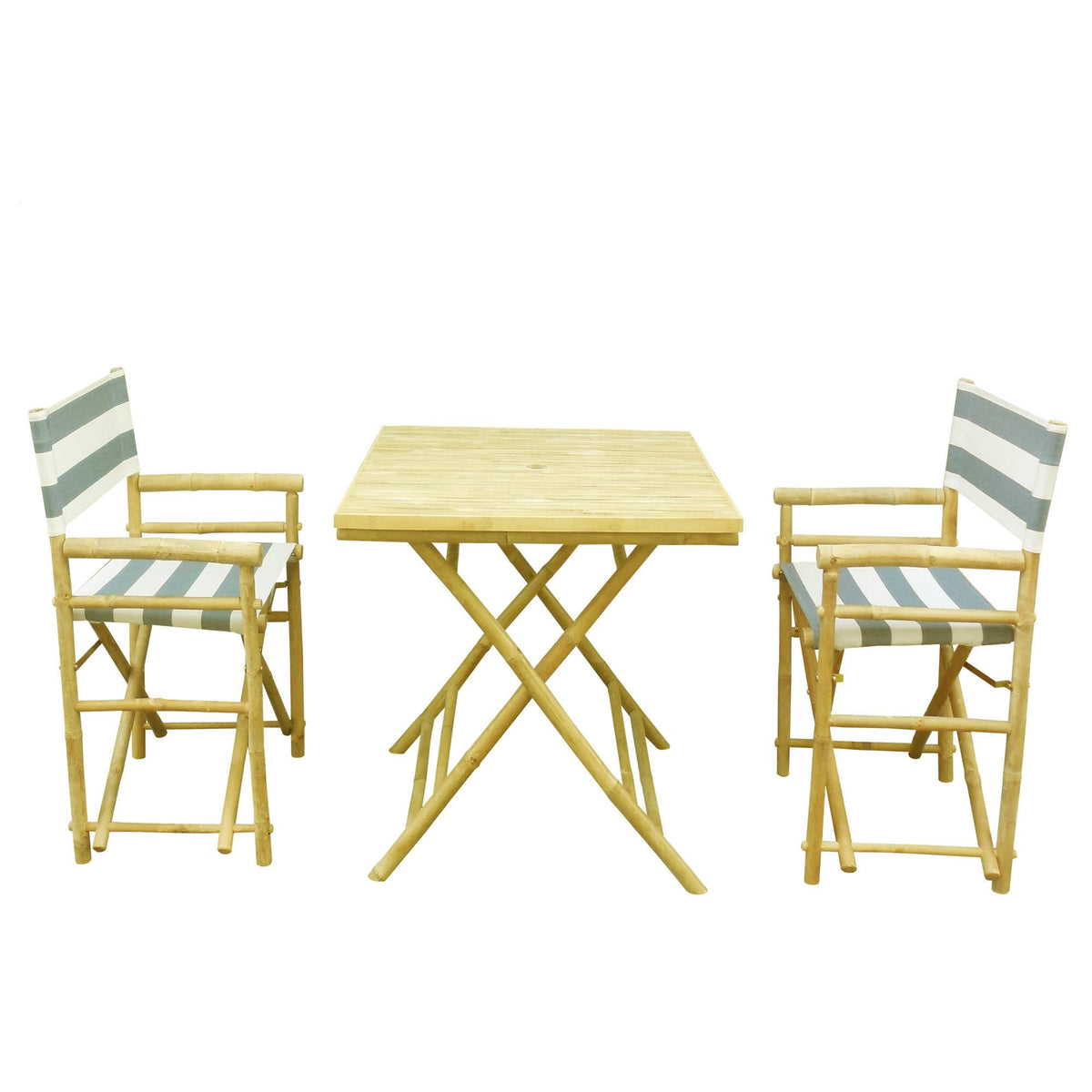 Blue Stripes 3-Piece Bamboo Patio Set B93865