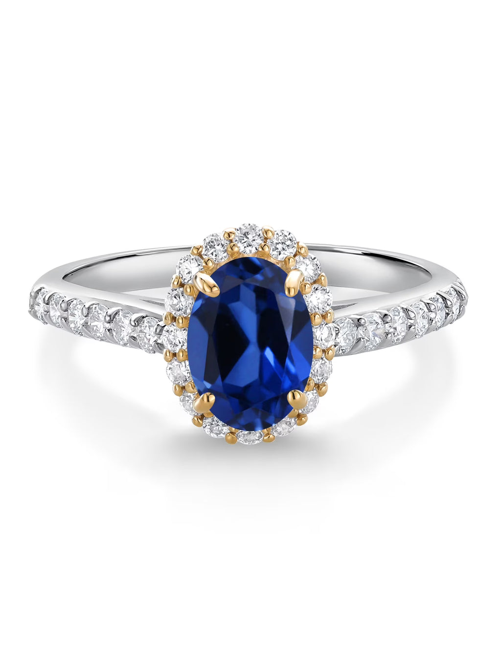 10K White Gold Blue Created Sapphire Lab Grown Diamond Halo Engagement Ring (1.31 Cttw, Oval 7X5MM) L132676