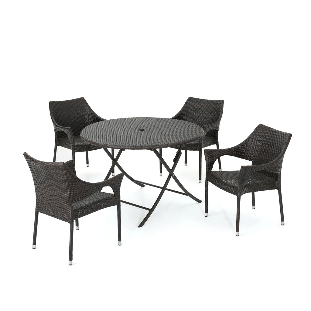 5 Piece Wicker Dining Set with Foldable Table and Stacking Chairs M6476