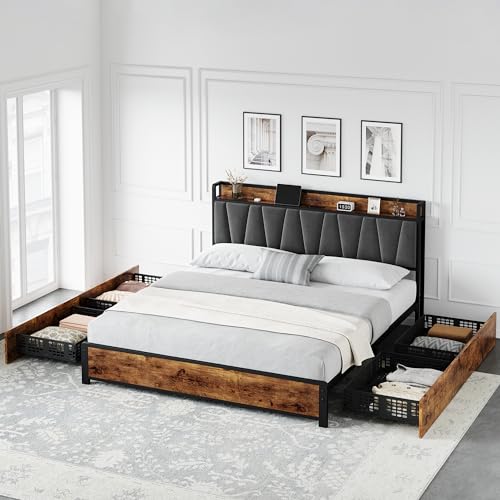 Full Size Linen Upholstered Bed Frame with 4 Drawers X2359