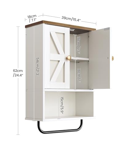 White and Walnut Bathroom Wall Cabinet with Towel Bar Y563
