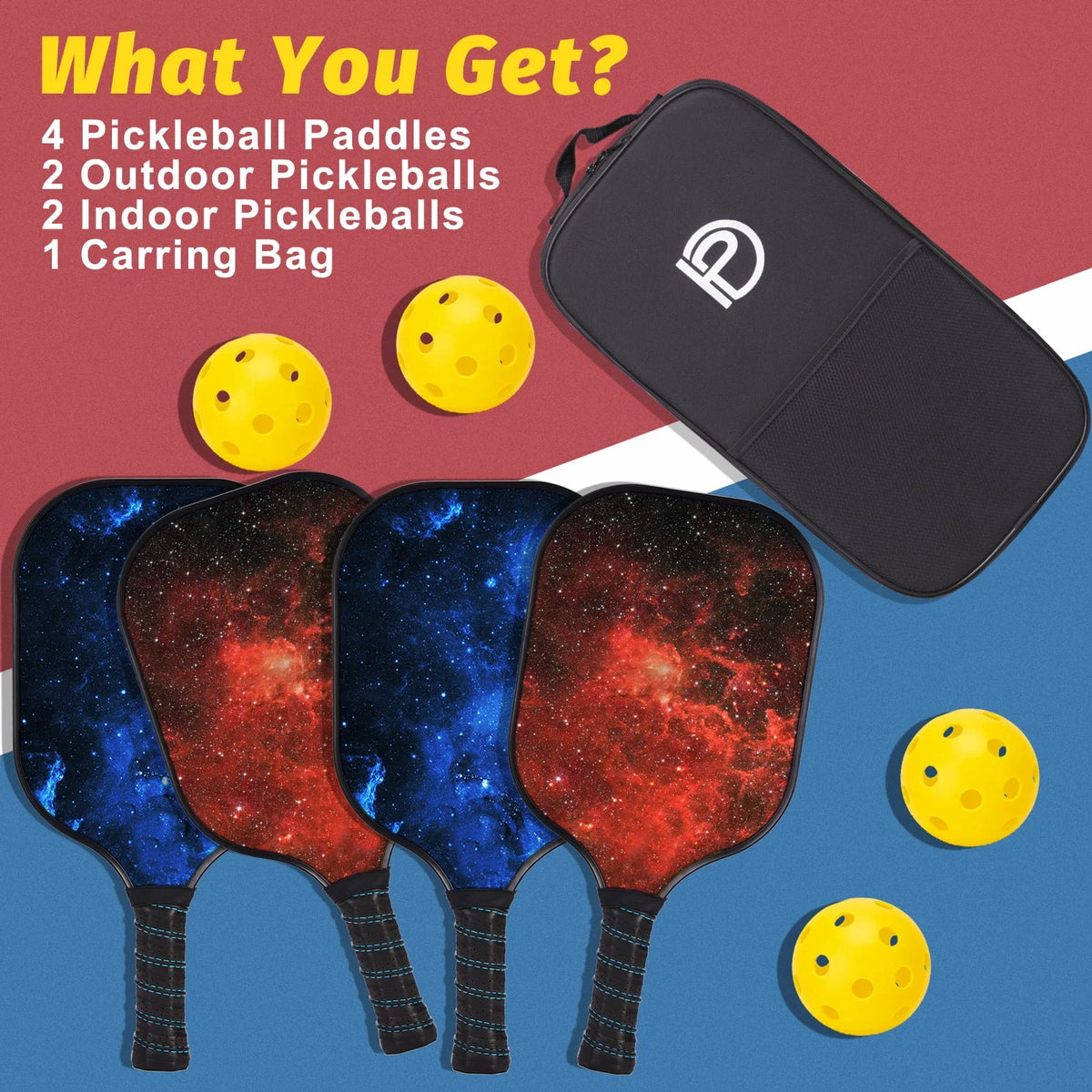 USAPA Approved Wood Pickleball Set with 4 Rackets, Bag, 4 Balls Z74284
