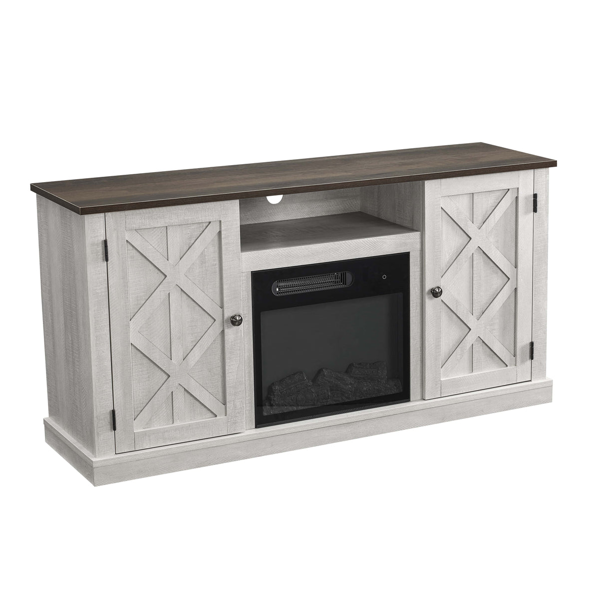 White TV Stand with Electric Fireplace D69463