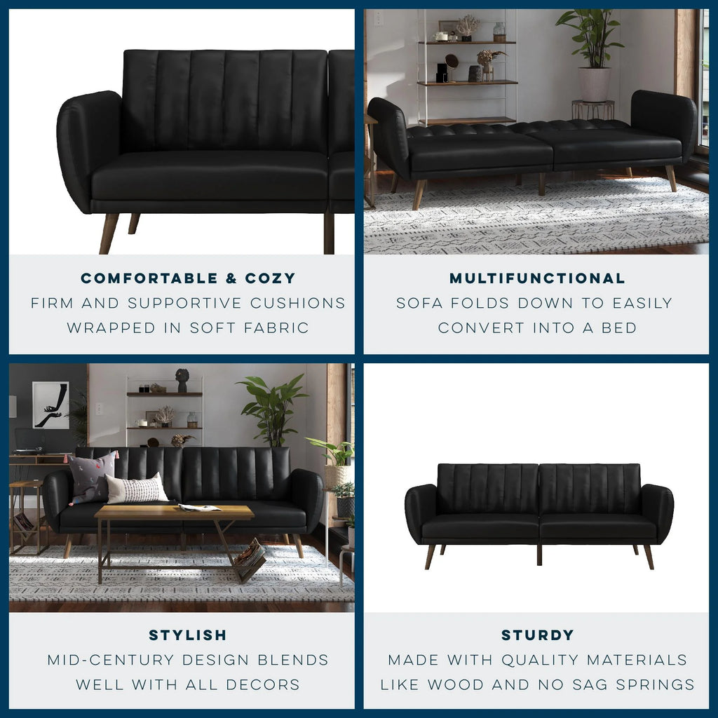 Black Faux Leather Futon Q721
