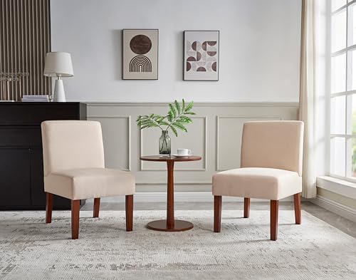 Beige Fabric Accent Chair with Wood Frame B266247
