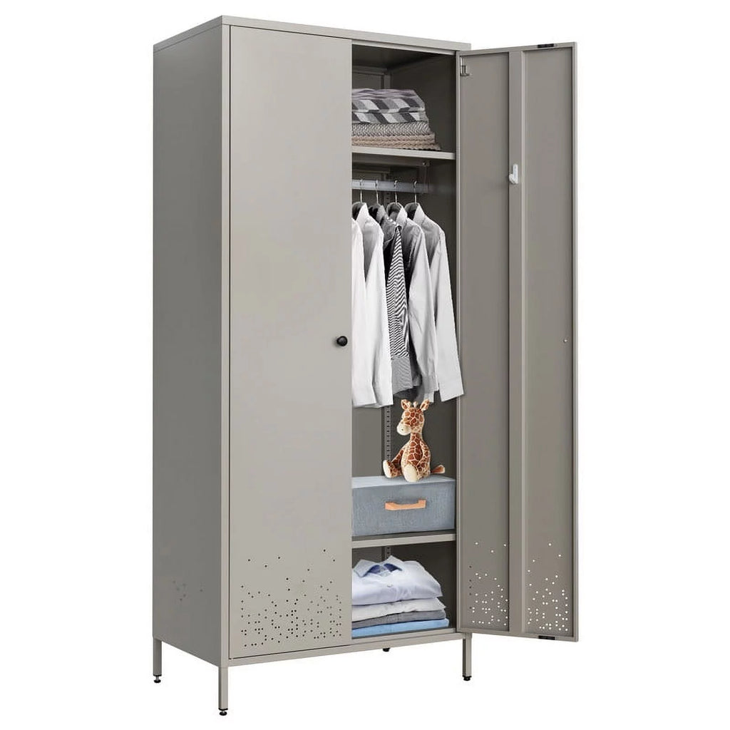Metal Storage Wardrobe Cabinet with Adjustable Hanging Rod K205394