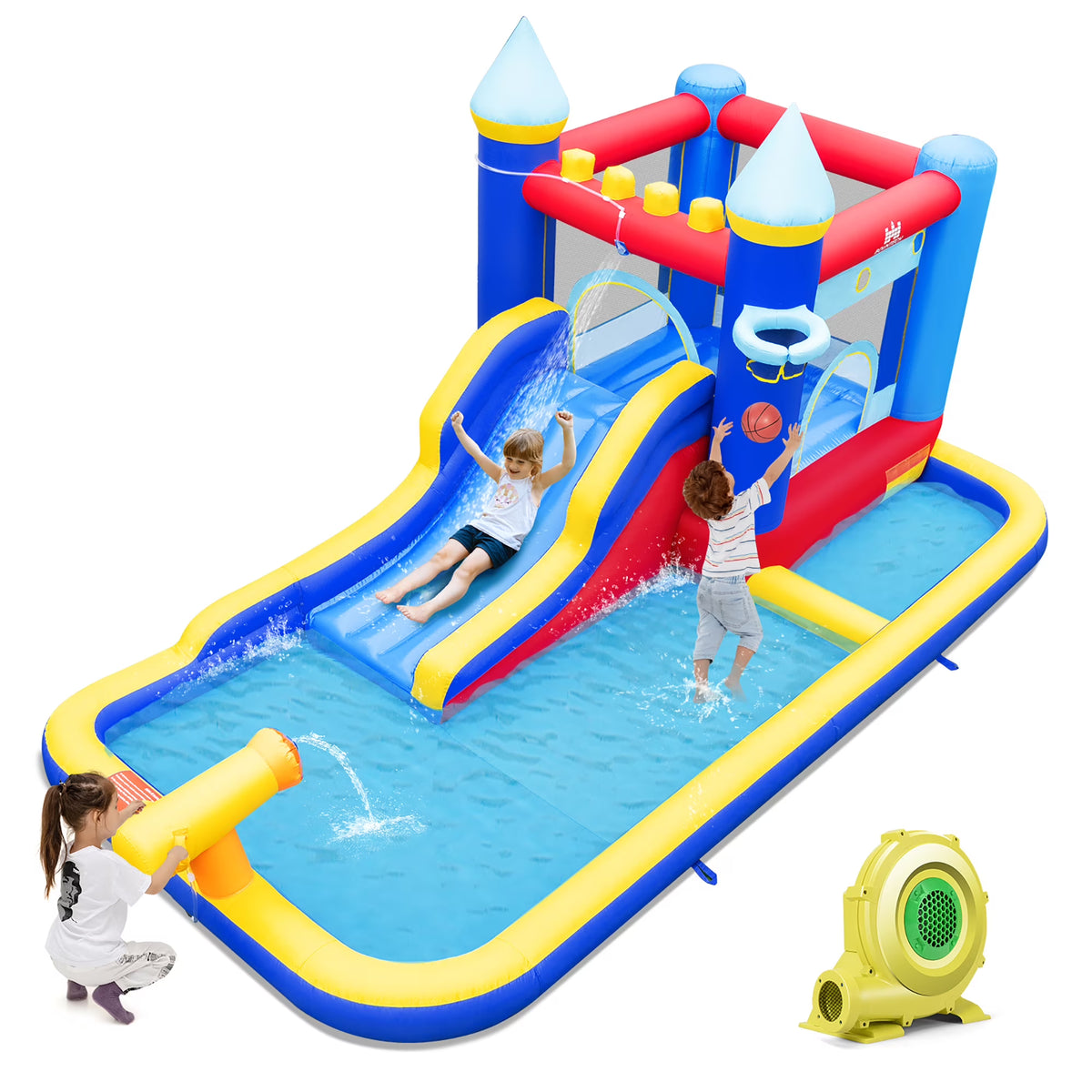 6-in-1 Inflatable Water Castle Bouncer with 50 Ocean Balls & 735W Blower R922816