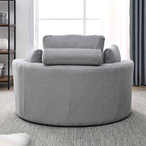 Oversized Velvet Swivel Barrel Chair with Ottoman and 4 Pillows I482