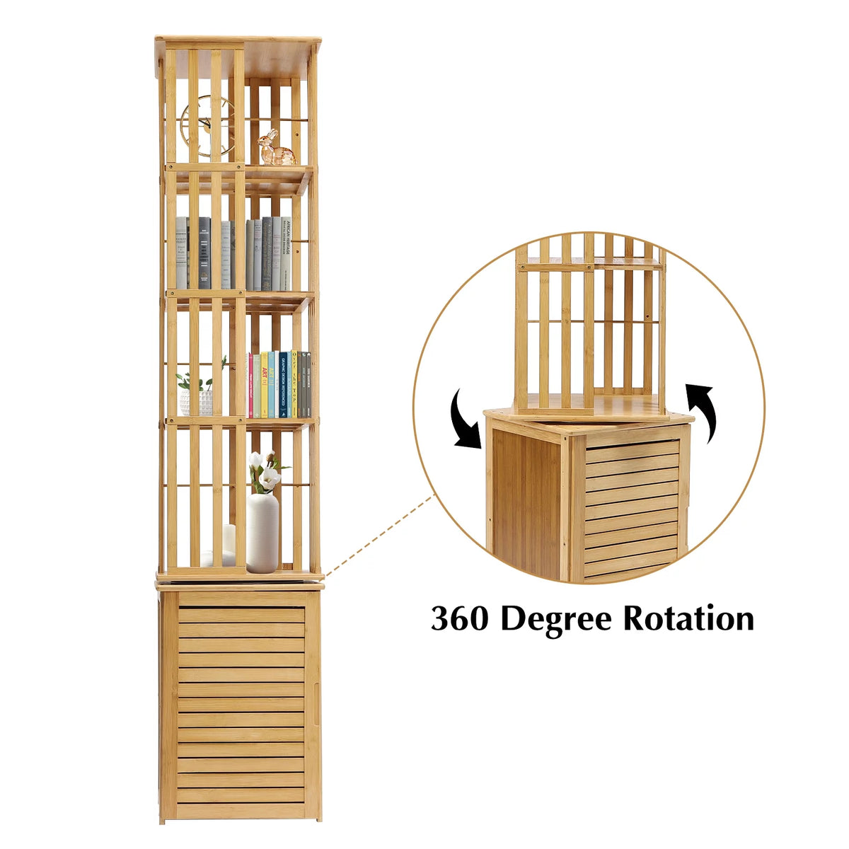 6 Tier 360° Rotating Bamboo Corner Bookshelf N79994