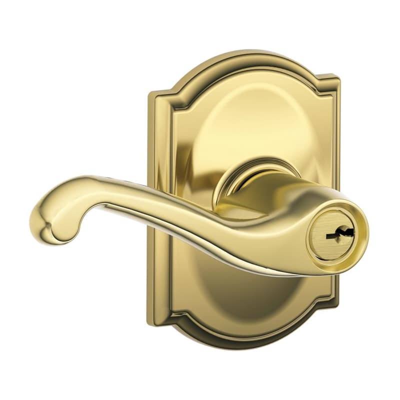 Polished Brass Single Cylinder Keyed Entry Door Lever Set X853613
