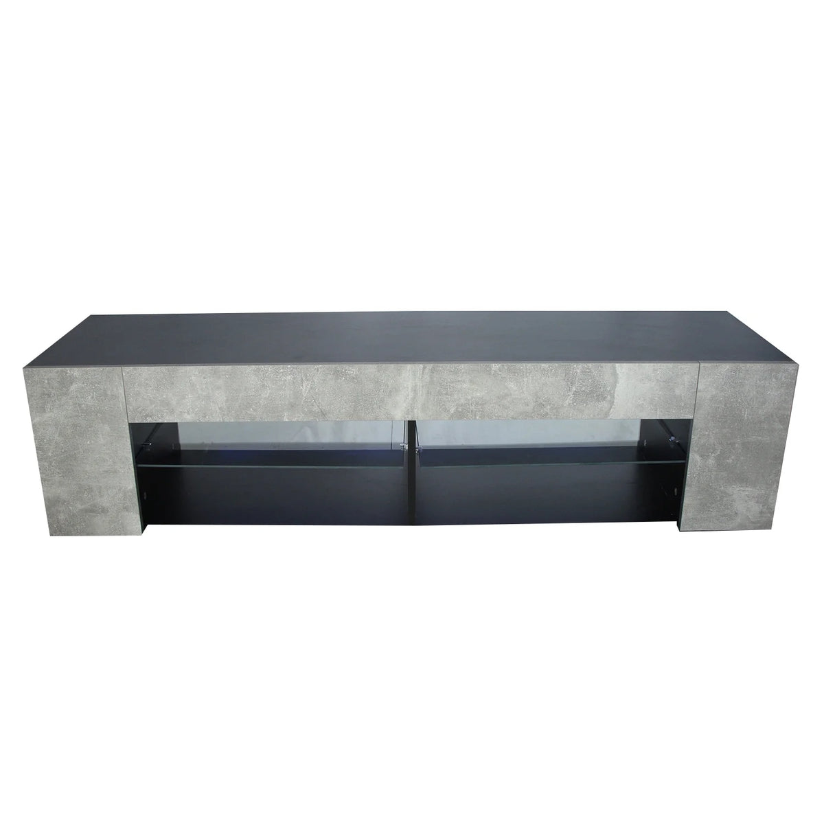Black 57 Inch TV Stand with LED Lights and Glass Shelves I2923