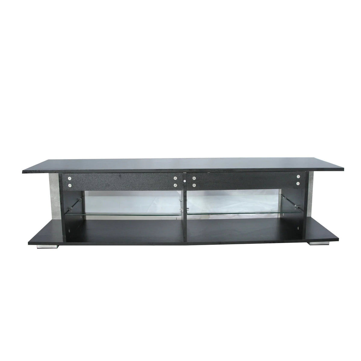Black 57 Inch TV Stand with LED Lights and Glass Shelves I2923