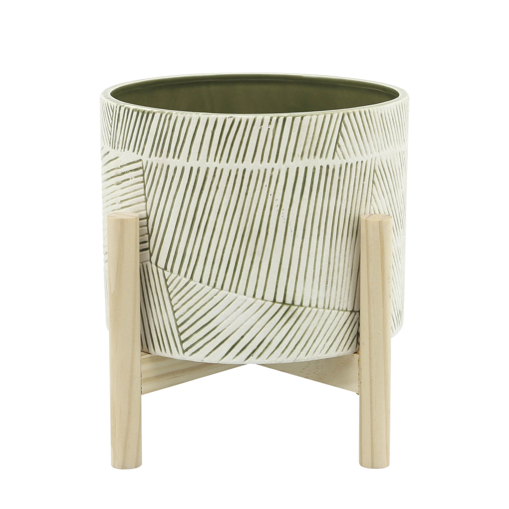 Ceramic Planter with Wood Stand S699
