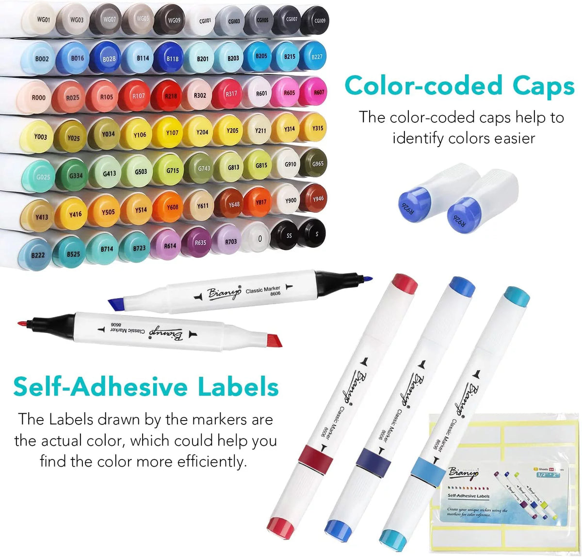 72 Primary Colors Alcohol-Based Dual Tip Bullet & Chisel Markers D608425