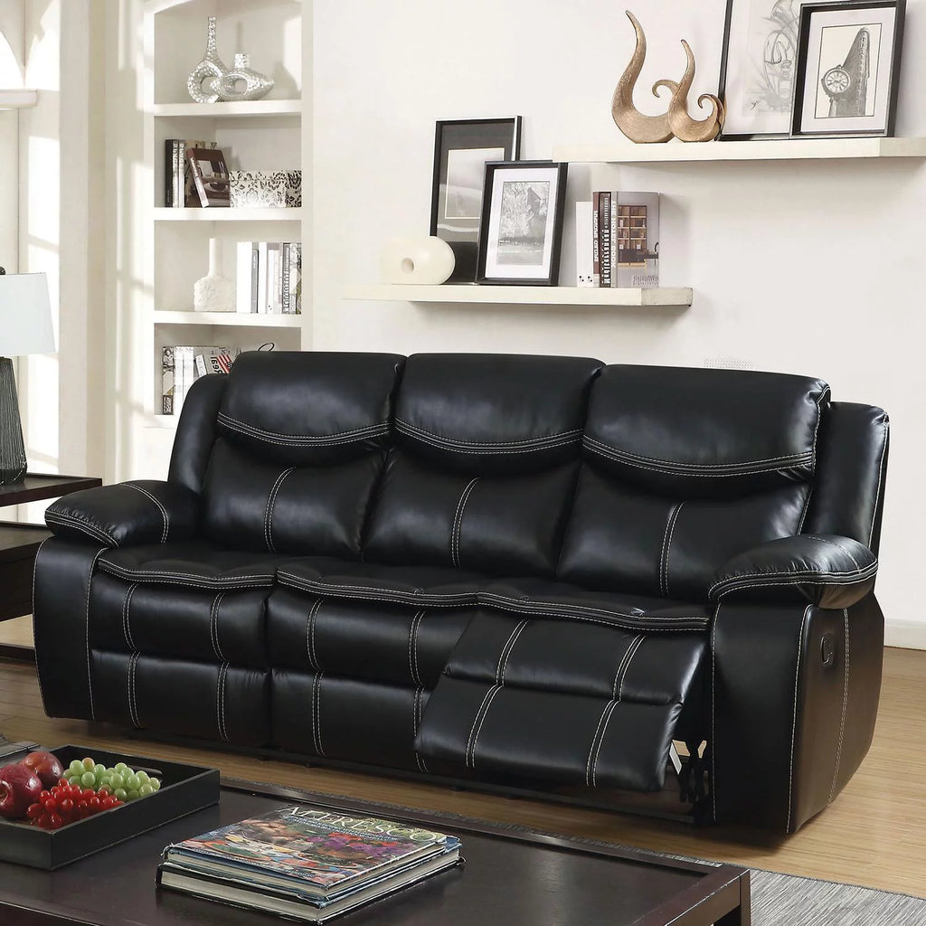 Black Leatherette Recliner Sofa and Loveseat I501