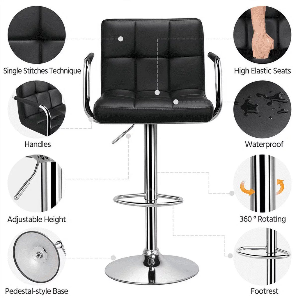 Black Adjustable Swivel Bar Stool Set of 2 E3586
