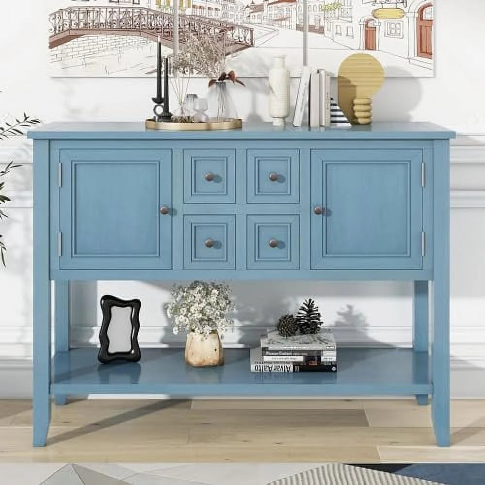 Dark Blue 46'' Entryway Table with 2 Doors and 4 Drawers H3232