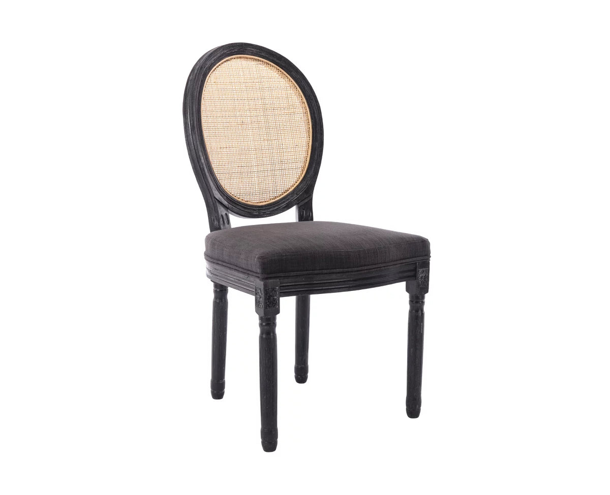 Beige Upholstered Linen Dining Chairs Set of 2 with Rattan Backrest and Wooden Legs Z374