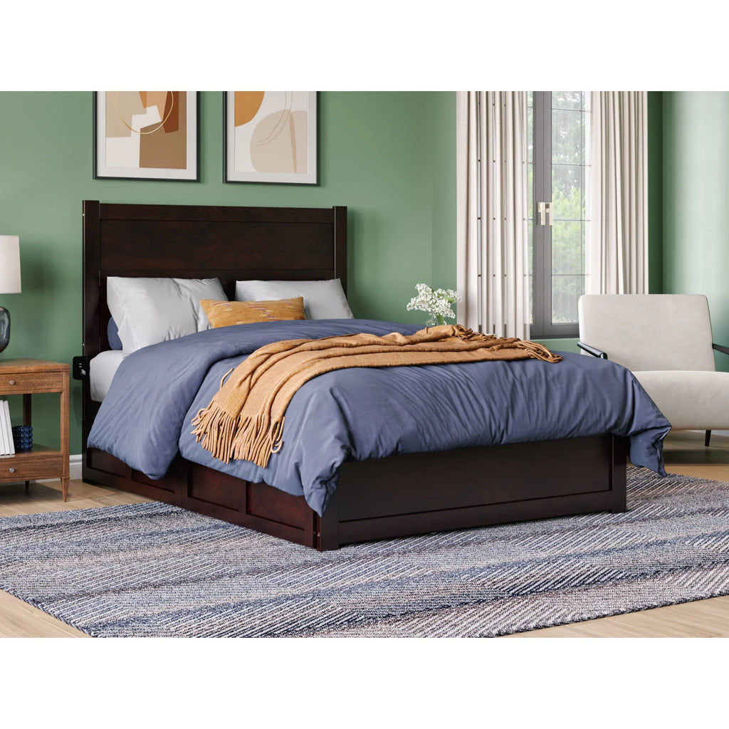 Solid Wood Bed with Footboard and 2 Drawers Z6038