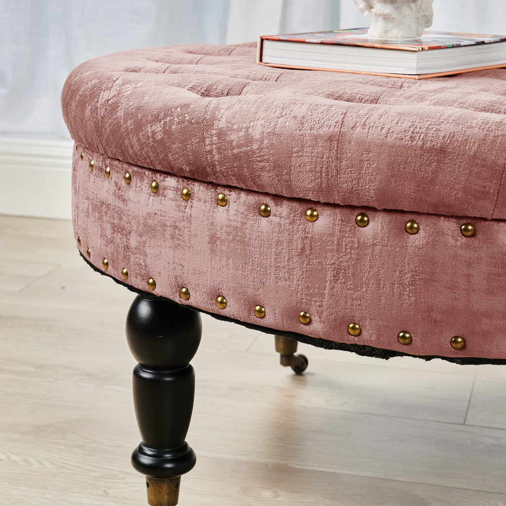 Textured Velvet Round Ottoman I704