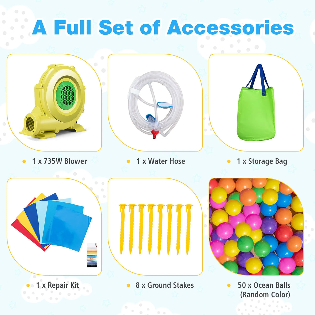 6-in-1 Inflatable Water Castle Bouncer with 50 Ocean Balls & 735W Blower R922816