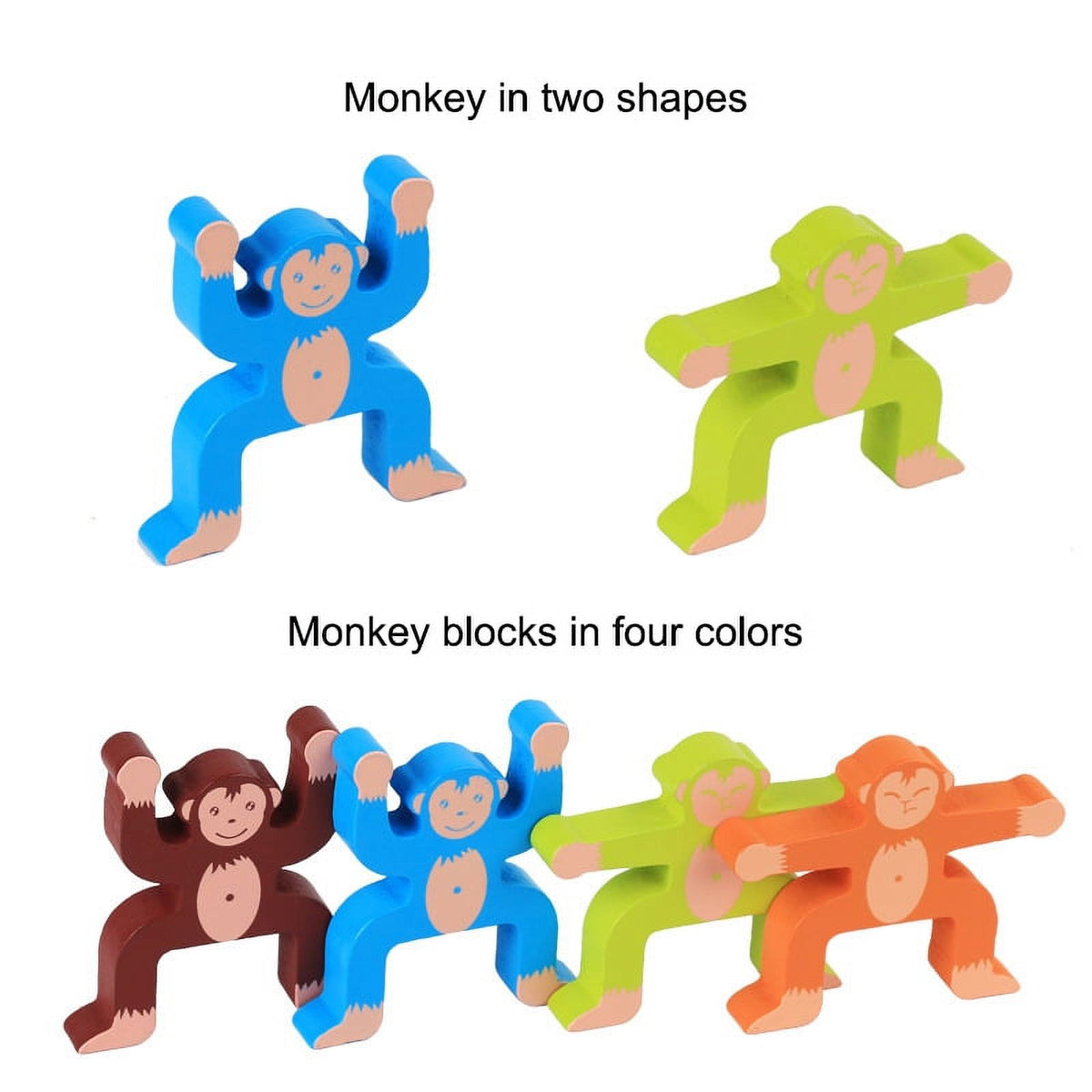 Wooden Stacking Games Monkeys Interlock Toys Set Balancing Blocks Toddler Educational W141