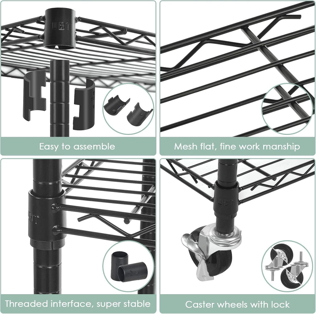 Black 5-Shelf Heavy Duty Metal Wire Shelving Unit on Wheels W637352