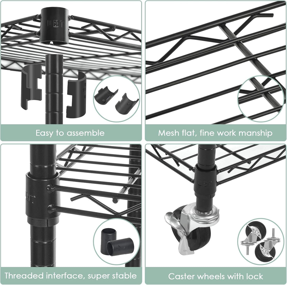 Black 5-Shelf Heavy Duty Metal Wire Shelving Unit on Wheels W637352