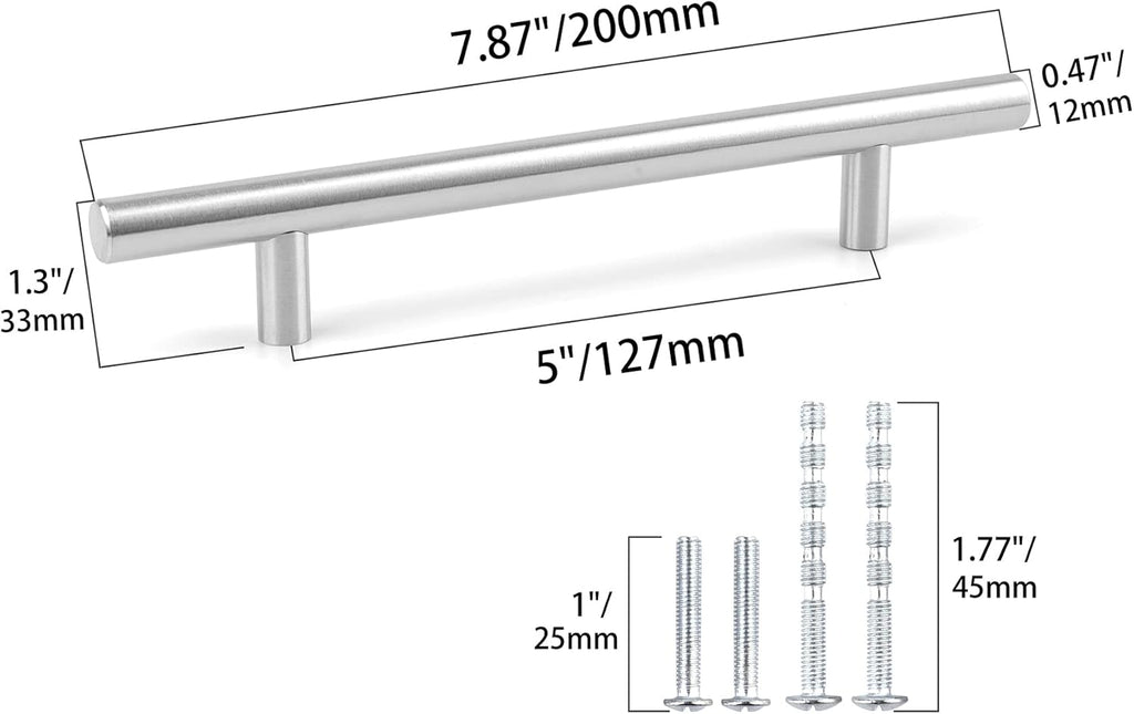 30 Pack Satin Nickel Cabinet Pulls, 7.8 Inch Overall Length, 5 Inch Hole Center D5527