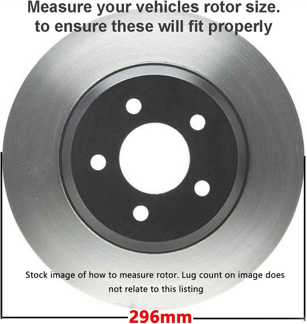 5-Lug 296mm Front Disc Rotors + Brake Pads 6pc Set G9406