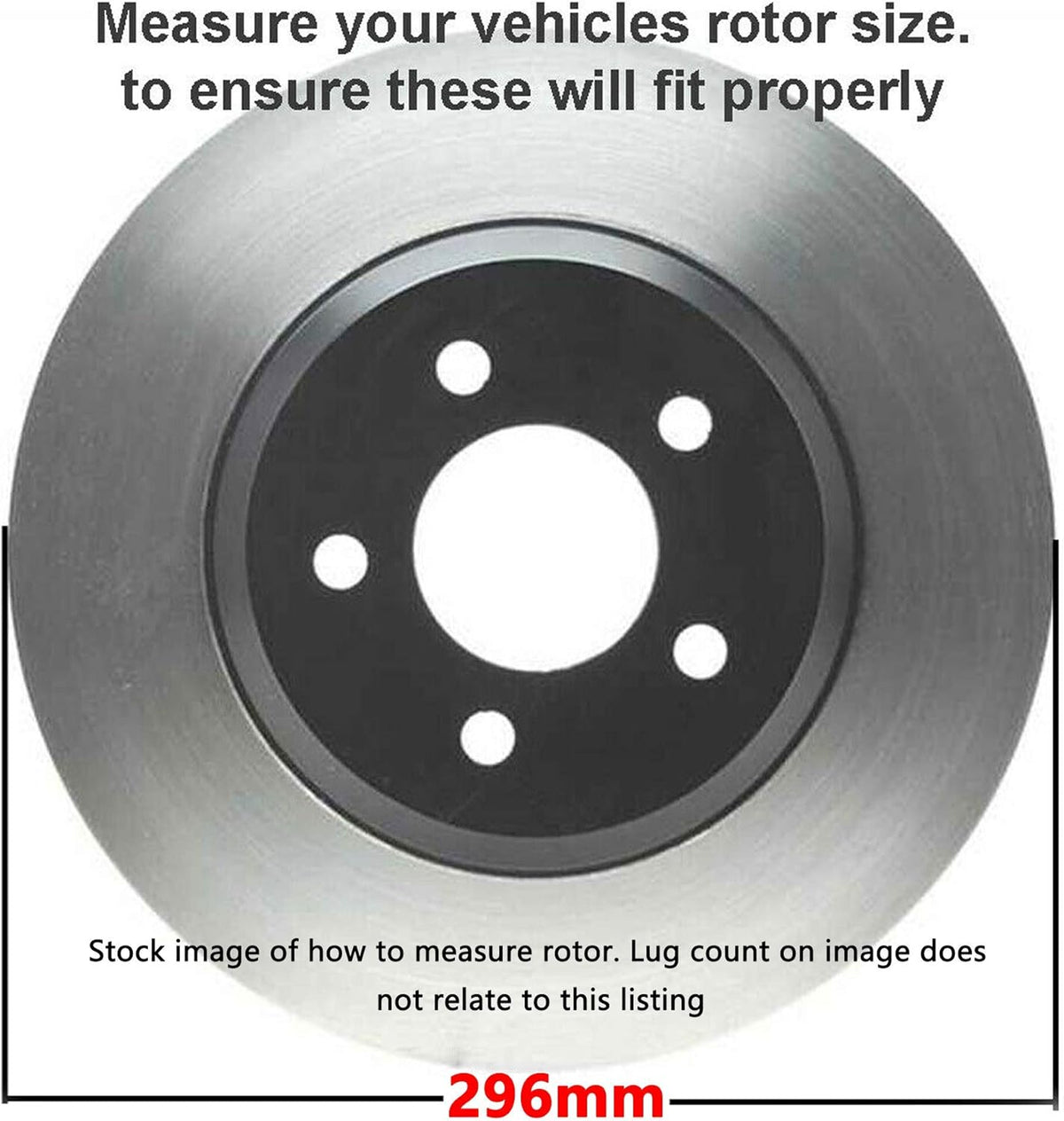 5-Lug 296mm Front Disc Rotors + Brake Pads 6pc Set G9406