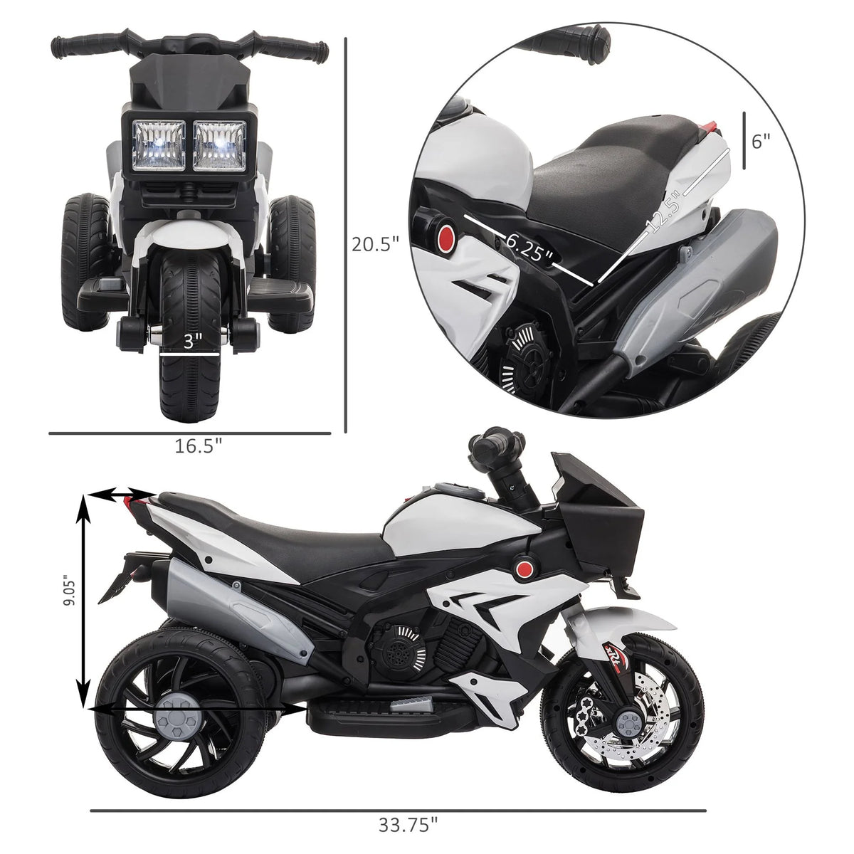 6 V Motorcycle Powered Ride-On with Headlights O2058