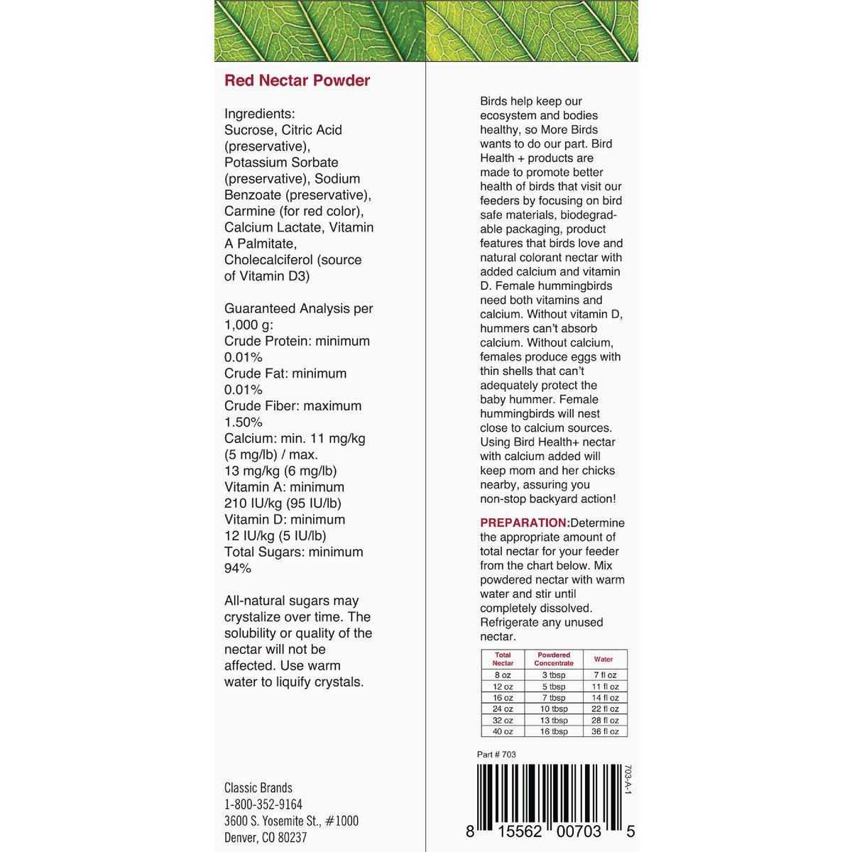 Hummingbird Nectar Powder Concentrate N148