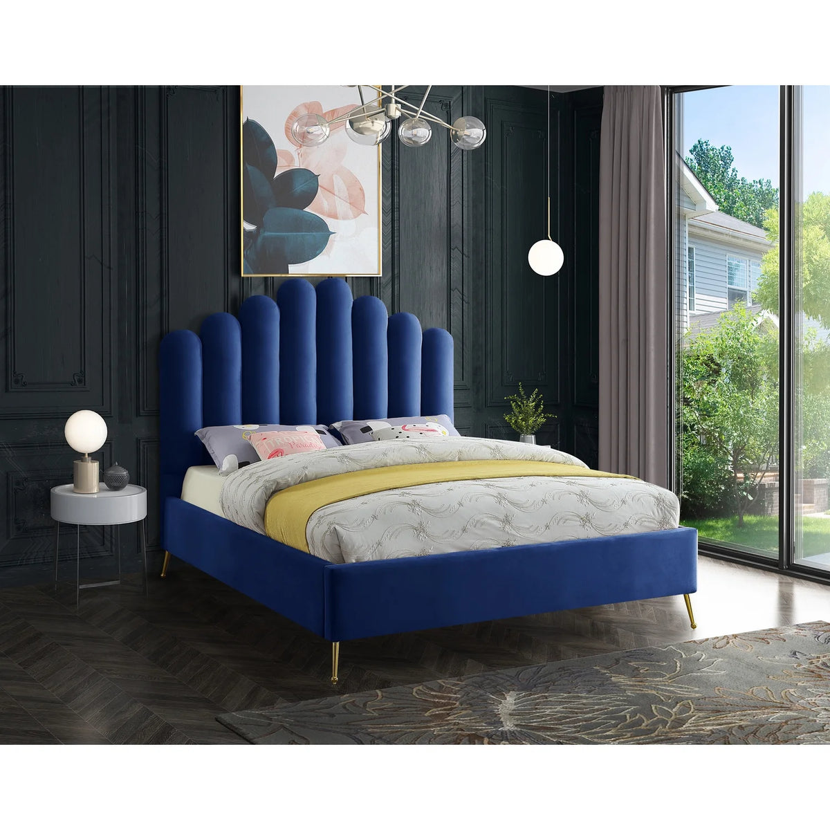 Velvet Upholstered Platform Bed with Gold Steel Legs P891