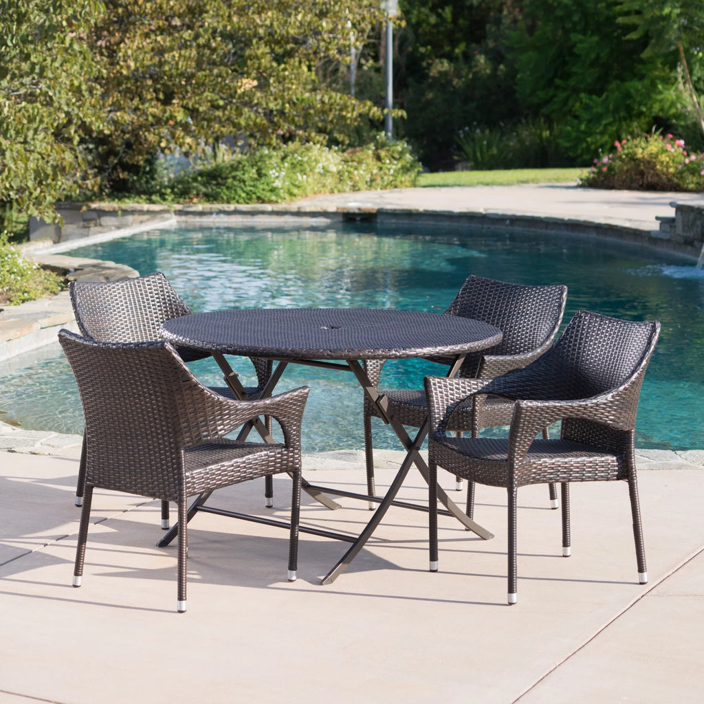 5 Piece Wicker Dining Set with Foldable Table and Stacking Chairs M6476