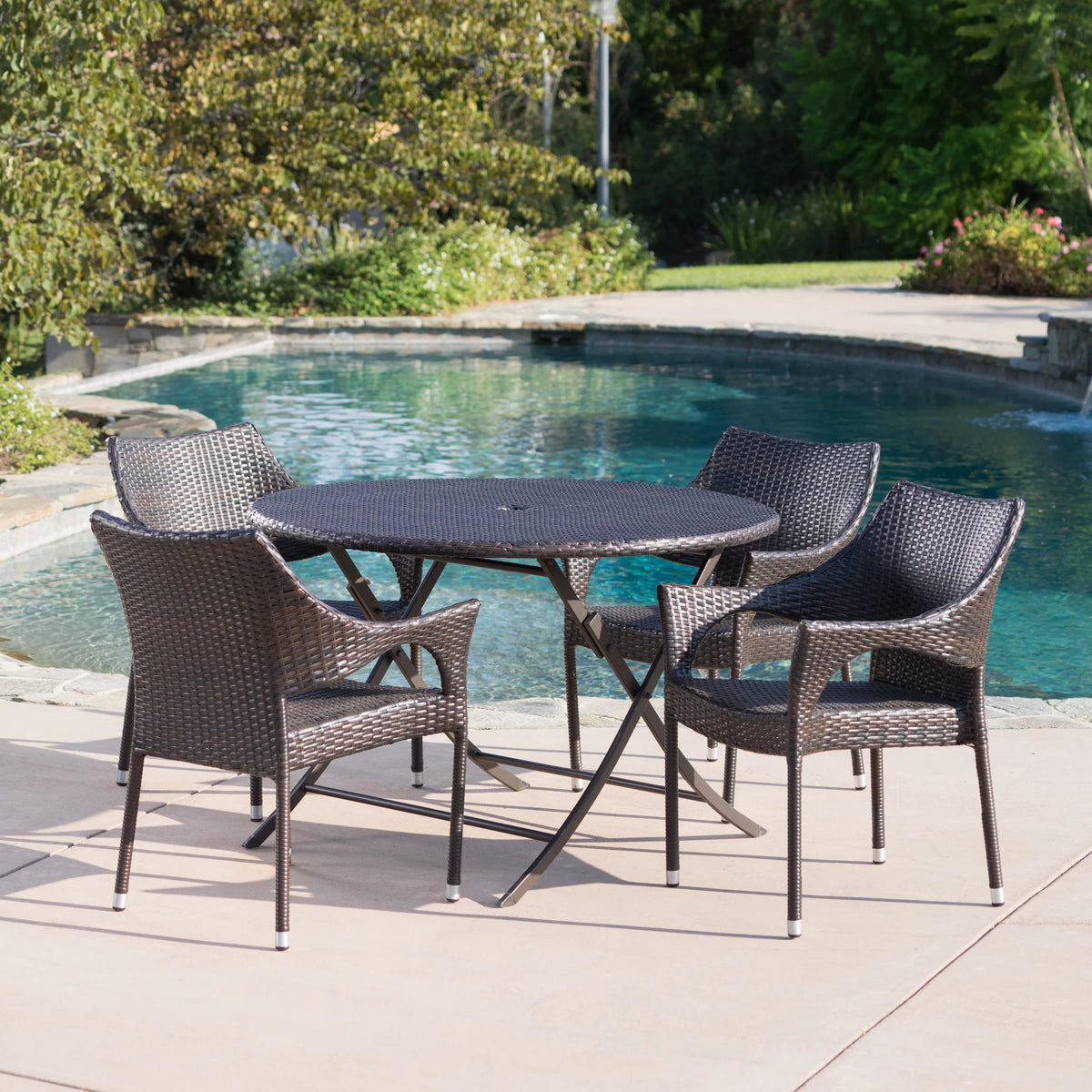 5 Piece Wicker Dining Set with Foldable Table and Stacking Chairs M6476