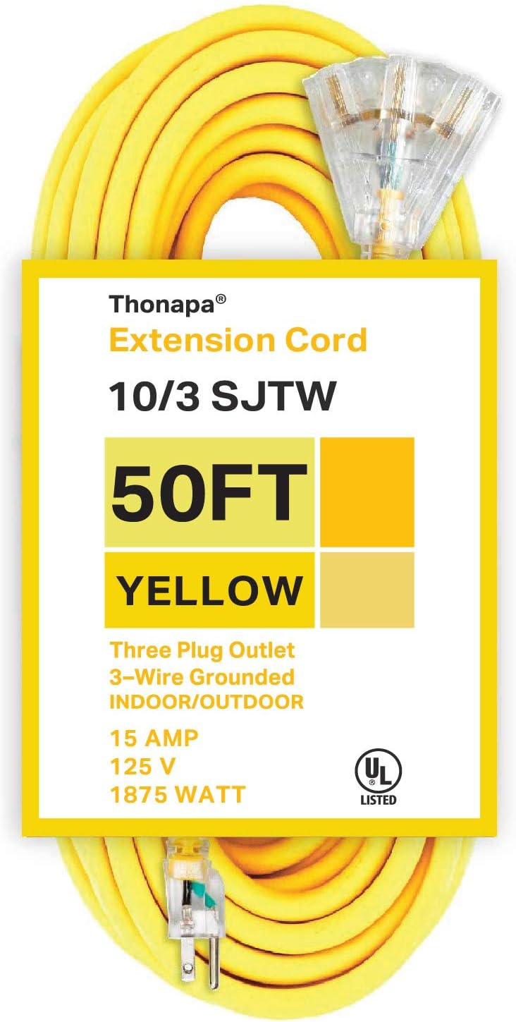 10/3 SJTW Neon Green 10 Gauge Extension Cord with 3 Outlets R66202