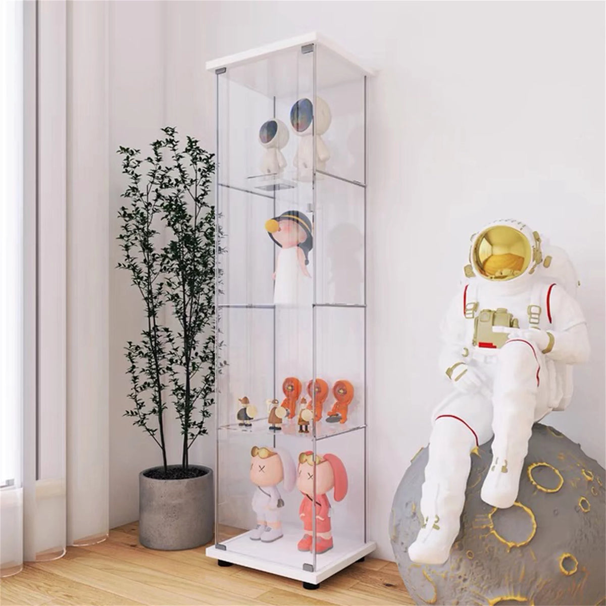 White One Door Glass Display Cabinet with 4 Shelves O90101
