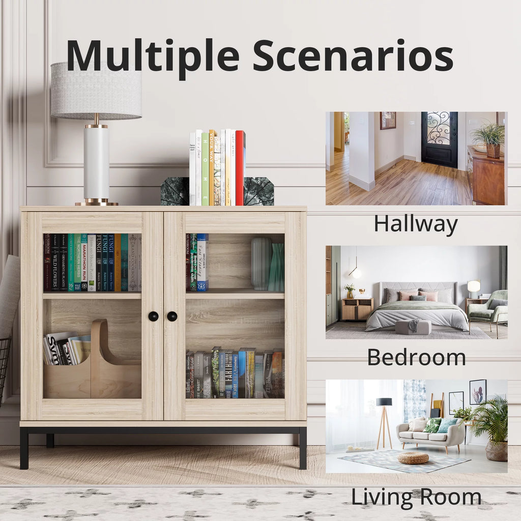 Natural Wooden Sideboard Buffet Cabinet with Acrylic Glass Doors K3639