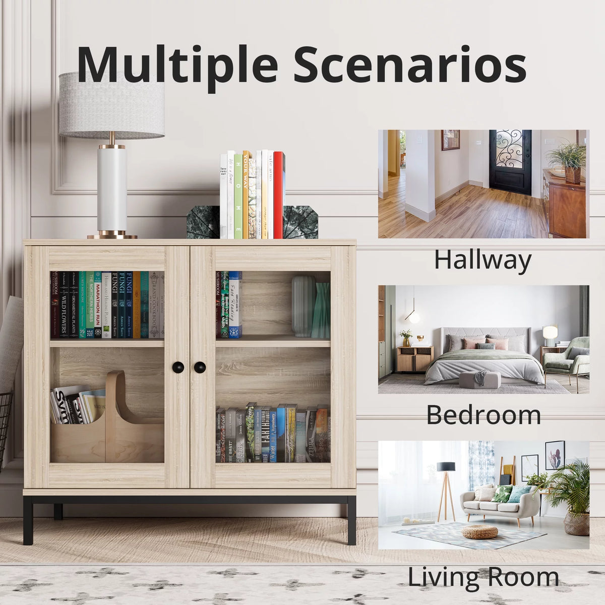Natural Wooden Sideboard Buffet Cabinet with Acrylic Glass Doors K3639