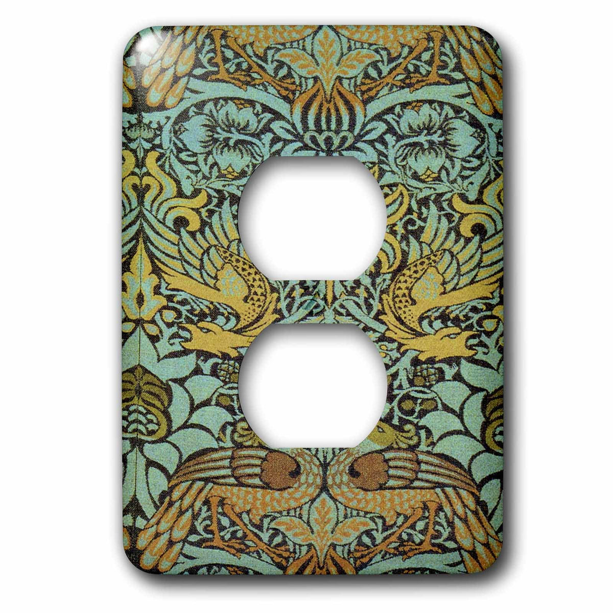 Peacock And Dragon Gold And Aqua 2 Plug Outlet Cover Z511166
